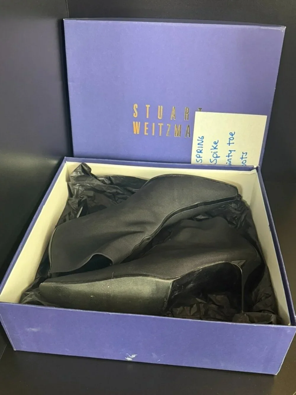 Stuart Weitzman Black Stretch Pointed Toe Ankle Boots | Size 10 | Original Box